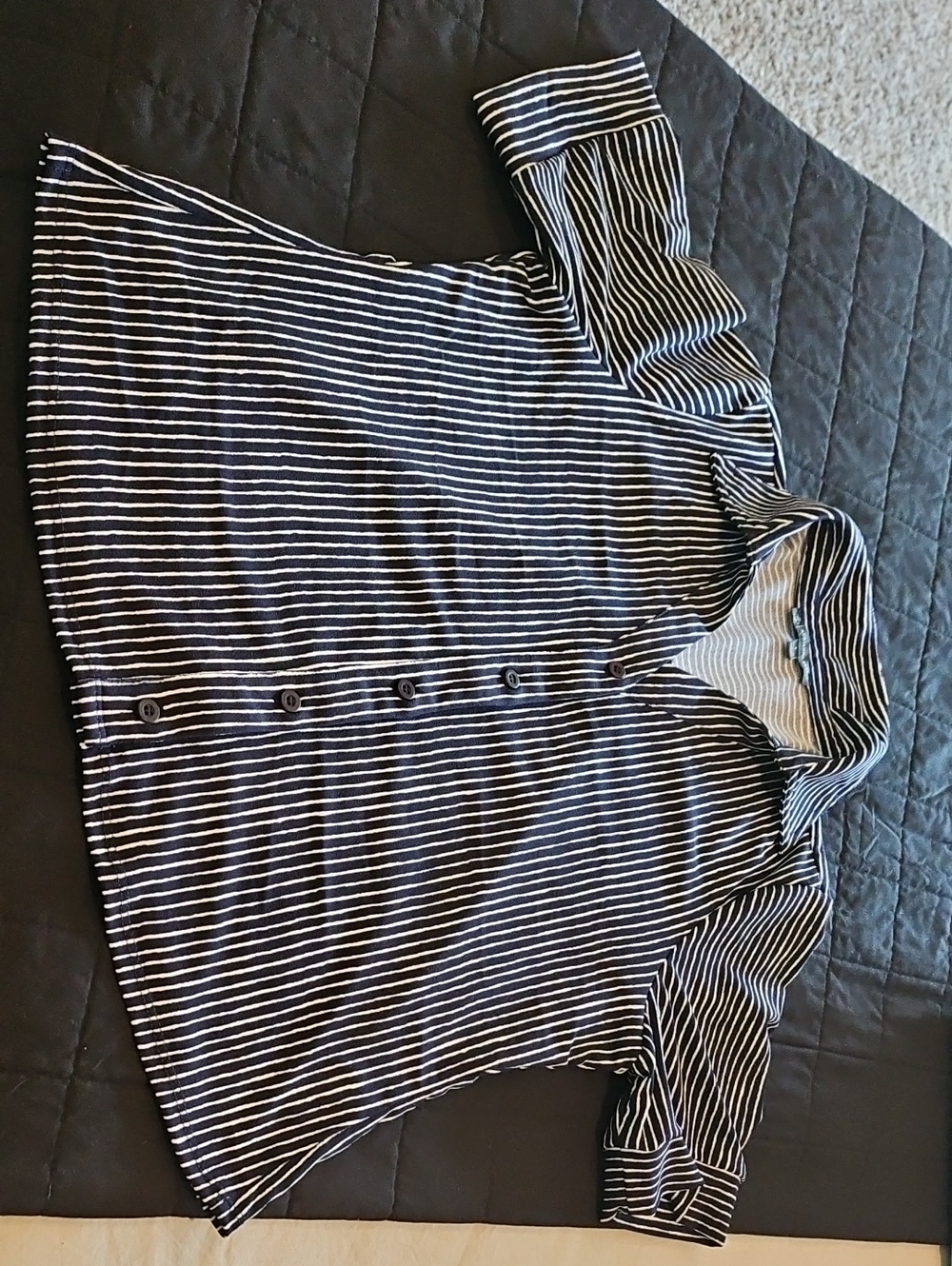 Adrianna Papell Navy and White Striped Button-Up Blouse